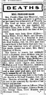 Obituary newspaper clipping for Mrs. Freddie Hase, born 1883. Heading in bold font says "DEATHS."