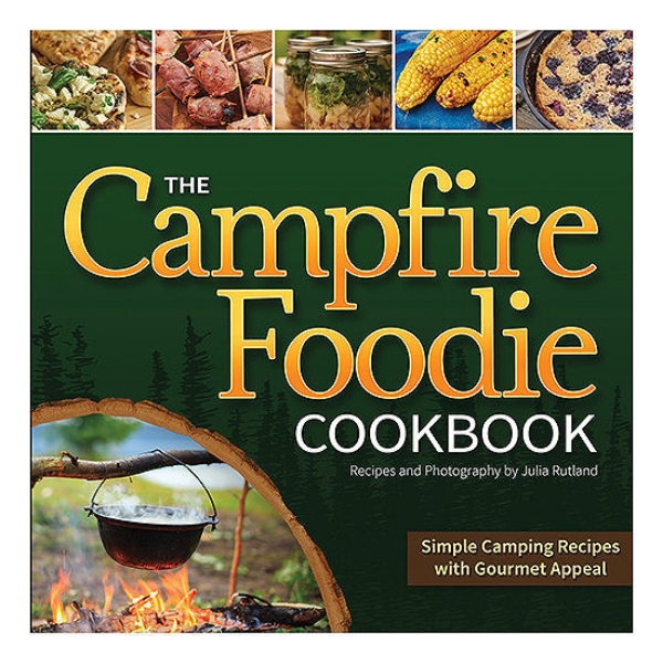 The Campfire Foodie book cover featuring images of different foods and the green woods