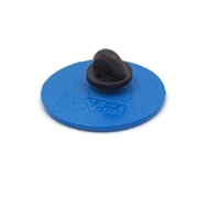 The back of the pin is blue with a black rubber stopper.