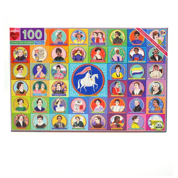 Suffragette Puzzle 100 Pieces featuring many famous historical women figures.