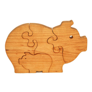 Handcrafted Wooden Pig Puzzle cherry