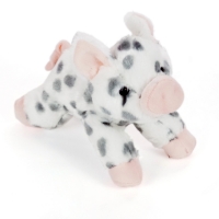 Spotted Piglet Stuffed Animal white with grey spots and pink nose and feet.