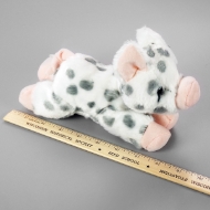 Spotted Piglet Stuffed Animal measured next to a ruler.