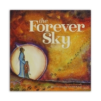 Forever Sky book cover with illustration of orange starry sky and man and young child standing