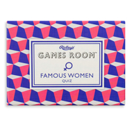 Famous Women Quiz Game front with pink and blue geometric pattern