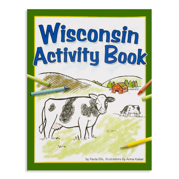 Cover of the Wisconsin Activity Book showing a cow in a field.