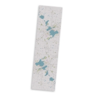 Microfiber scarf with image imprint of main streets and lakes of Madison, Wisconsin. Off-white with light blue lakes.