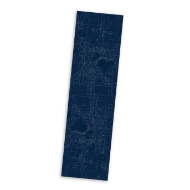 Microfiber scarf with image imprint of main streets and lakes of Madison, Wisconsin. Dark blue background with white streets. 