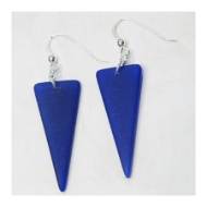 Two triangular sea glass earrings in cobalt blue with shephard hooks