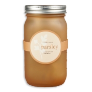 Yellow mason jar featuring parsley label.