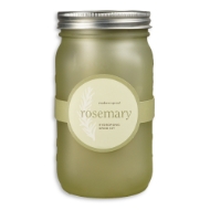 Green mason jar featuring rosemary label.