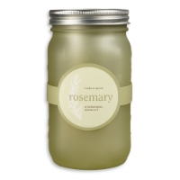 Green mason jar featuring rosemary label.