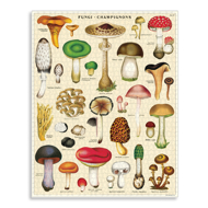 Completed puzzle showing a multitude of mushroom illustrations in full color.