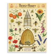 Bees and Honey puzzle, assembled, featuring illustrations of honey bees, flowers, and a large hive.