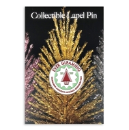 Round pin with a white band on the outer edge and red text reading "Ever Gleaming" on top and "Celebrating America's Aluminum Christmas Tree" below. The inner circle is green with a white starburst shape containing a red Christmas tree shape and the green text "Est. 1959".