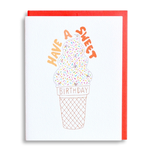 Greeting card with illustration of an ice cream cone.