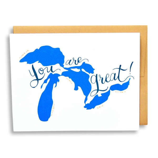 Greeting card with illustration of the Great Lakes and words that say "You're Great."