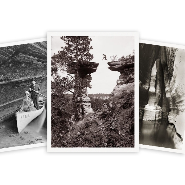 Three historic photographs of the Wisconsin Dells area by H.H. Bennett.
