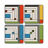 Four square beverage coasters with rectangular designs by Frank Lloyd Wright.