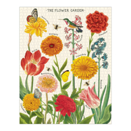 Completed 1000 piece Flower Garden puzzle. The full illustration features 15+ coloful flowers, butterflies, bees, and a hummingbird perched on a flower.