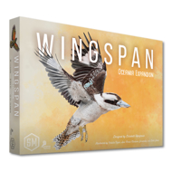 Oblique view of Wingspan Expansion Box with illustration of bird in flight on yellow background