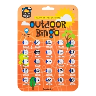 Orange Outdoor Bingo board showing 15 small images of items to find in nature. Plastic sliders to indicate when items have been spotted.