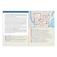 Inside pages sample of "Walking Milwaukee" with a map of an area of Milwaukee and a red line to indicate the walking route. Areas of interest are marked
