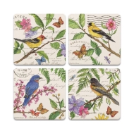 4 Bird Coasters feauring the different species of birds with colorful graphics on each stone coaster. 