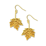 Two brass maple leaf earrings with gold electroplate and shepherd hooks. 
