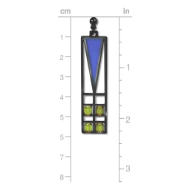 One rectangular dangle earring with Frank Lloyd Wright stained glass window design.The earring is shown next to a ruler showing a 2.25" total length (6 cm).