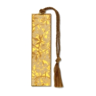 William Morris Jasmine Bookmark displayed with gold plated finish and a gold tassel. 
