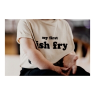 My first fish fry bib displayed on a baby