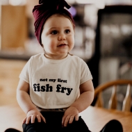 Not my first fish fry bib displayed with baby wearing it. 