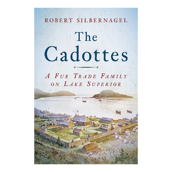The Cadottes book cover featuring  illustration of small town with Lake Superior in background