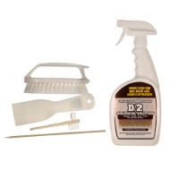 Gravestone Cleaning Kit including multiple brushes, a scraper, pick, and bottle of biological solution