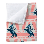 Fleece throw blanket with circus horse pattern design in pink and blue.