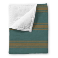 Ironworks fleece throw blanket in "Iron" style with dark green and brown horizontal stripes. 