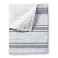 Ironworks fleece throw blanket in "Steel" style with broad grey horizontal stripes on white fabric.
