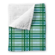 Prairie Life fleece throw blanket with broad plaid pattern in greens and teals. 
