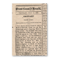 Newspaper clipping of obituary for former Wisconsin Governor Nelson Dewey, dated July of 1889.