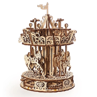 Wood carousel model from UGears. Shown assembled from side.
