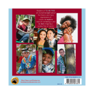 Back cover of "To Be Free" book by Thomas Peacock. Six color photographs of children with different ethnic backgrounds. Red background.