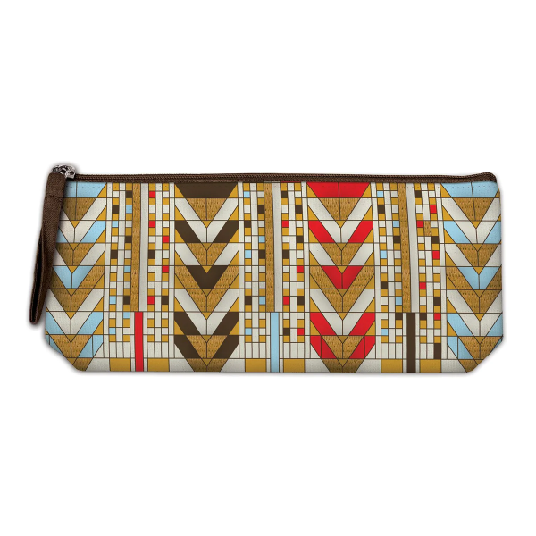 Side view of zip pouch with multi-color Tree of Life design by Frank Lloyd Wright.