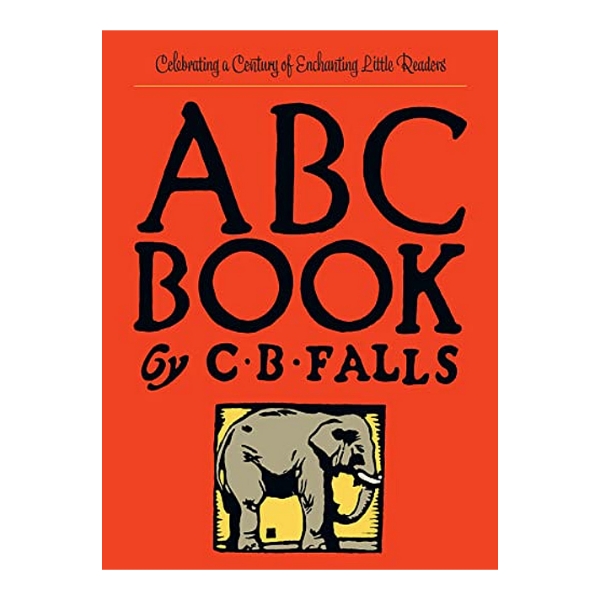 Book cover of "ABC Book" by CB Falls. Red cover with title and author in bold black font. Square, wood cut illustration of elephant.