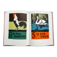 Open pages sample of "ABC Book" showing  full page illustrations of a rooster and a swan. 