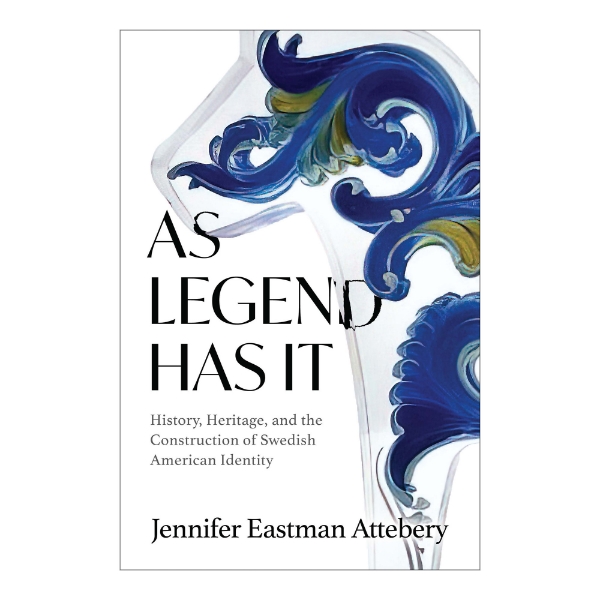 Book cover of "As Legend Has It" by Jennifer Eastman Attebery with blue floral design on white background. Title in bold black font.