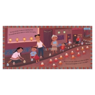 Illustration from "Joy to the World: Christmas Around the Globe." A columbian family celebrates the Day of Little Candles. 