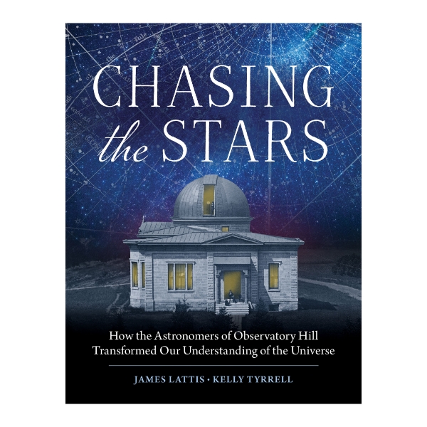 Book cover of "Chasing the Stars" with illustration of small observatory building under star-filled sky. Title in bold white.