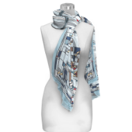 Sheer polyester scarf wrapped around white mannequin form. The scarf has "Waterlilies" design by Frank Lloyd Wright.