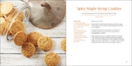 Inside pages sample of "Maple Syrup: 40 Tried and True Recipes" showing picture of a jar of light brown cookies on the left and recipe on the right. 